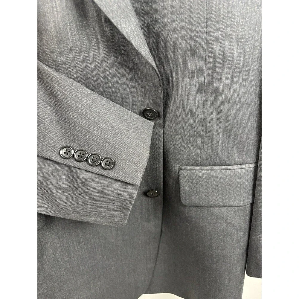 JOS A BANK Signature 100% Wool Gray Herringbone Sport Coat Sz 48L Blazer Jacket